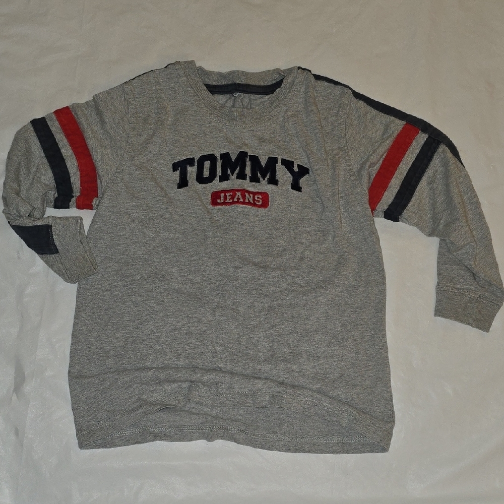 Tommy Hilfiger Kids Gray Sweatshirt with Red and Blue Stripes